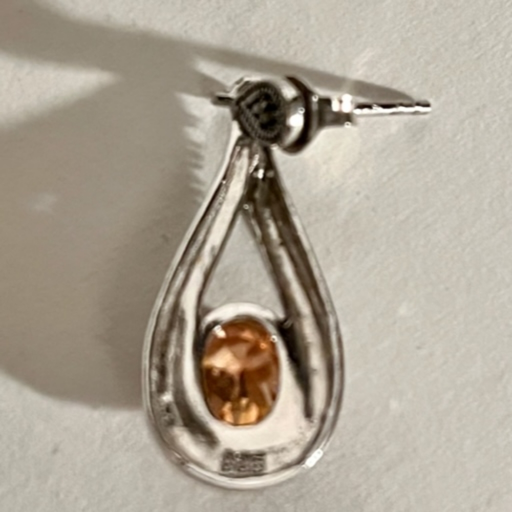 Vintage Oval Tourmaline Gemstone Marcasite Sterling Silver Earrings - Picture 4 of 4